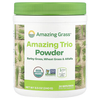 Amazing Grass, Trío asombroso en polvo, Hierba de cebada, hierba de trigo y alfalfa, 240 g (8,5 oz)