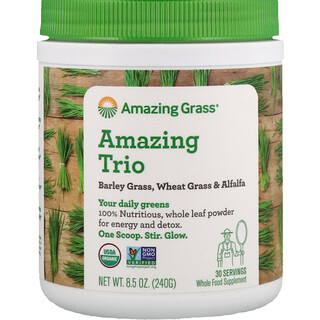 Amazing Grass, الثلاثي المذهل، عشب الشعير والقمح والبرسيم، 8.5 أوقية (240 غرام)