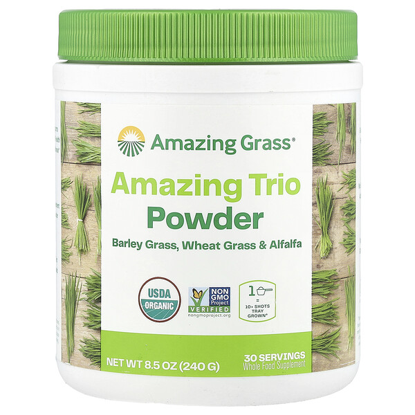 Amazing Grass Amazing Trio Powder, Barley Grass, Wheat Grass & Alfalfa, 8.5 oz (240 g)