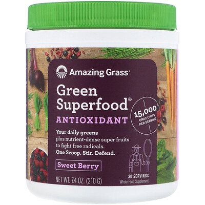 Amazing Grass Антиоксидант Green Superfood, сладкая ягода, 210 г (7,4 унции)