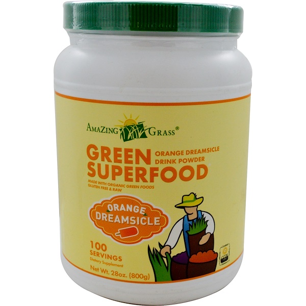 Amazing Grass, Зеленый суперпродукт, растворимый напиток "Апельсиновое эскимо", 28 унций (800 г) (Discontinued Item) 