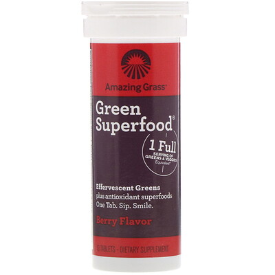 Amazing Grass Green Superfood, шипучий напиток из зелени, со вкусом ягод, 10 таблеток