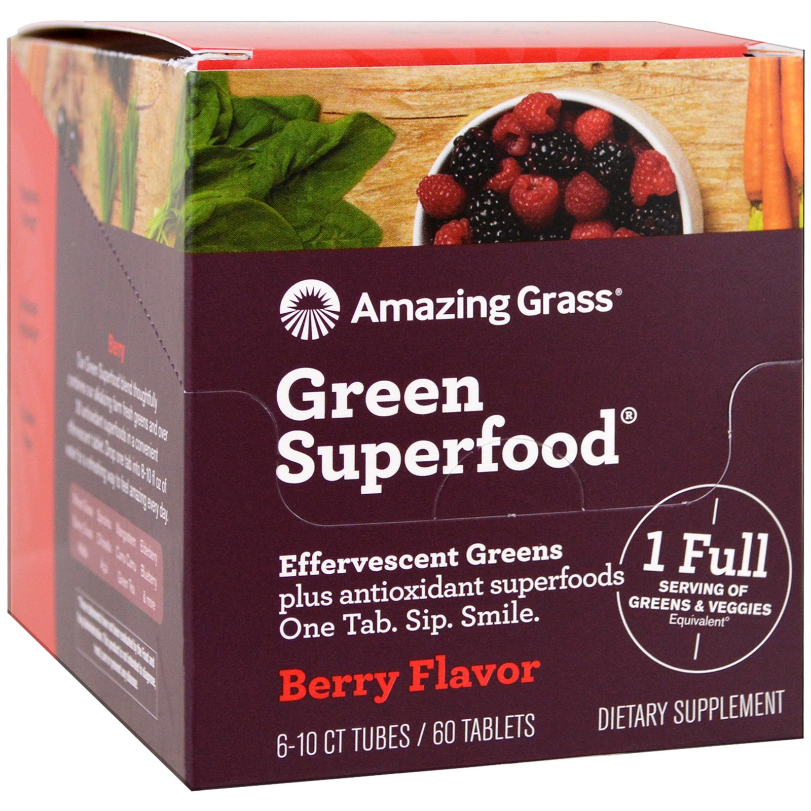 Amazing Grass, Green Superfood, Effervescent Greens, Berry Flavor, 6