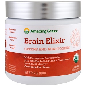 Amazing Grass, эликсир для мозга, растительные составляющие и адаптогены, 120 г (4,2 унции)