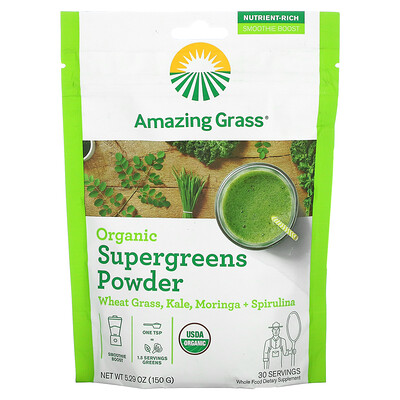 

Amazing Grass, Organic Supergreens Powder, 5.29 oz (150 g)