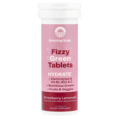 Fizzy Green Tablets, зволоження, полуничний лимонад, 10 таблеток