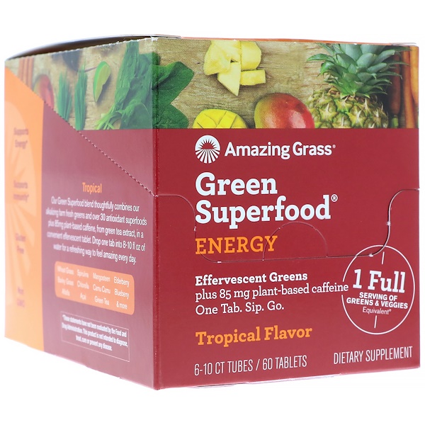 Amazing Grass, Green Superfood, Effervescent Greens Energy, Tropical