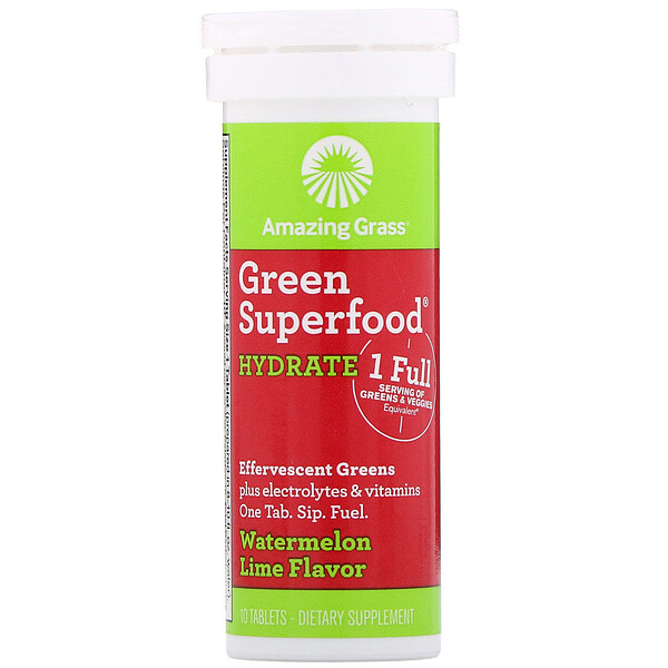 Green Superfood, Effervescent Greens Hydrate, Watermelon Lime Flavor, 10 Tablets