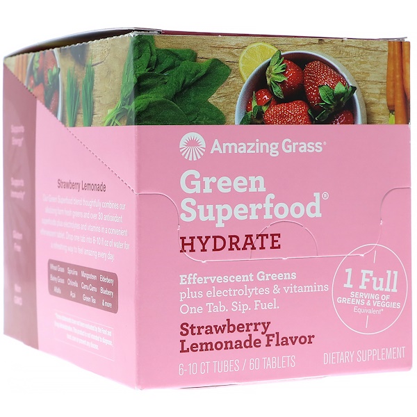 Amazing Grass, Green Superfood, Effervescent Greens Hydrate, Strawberry