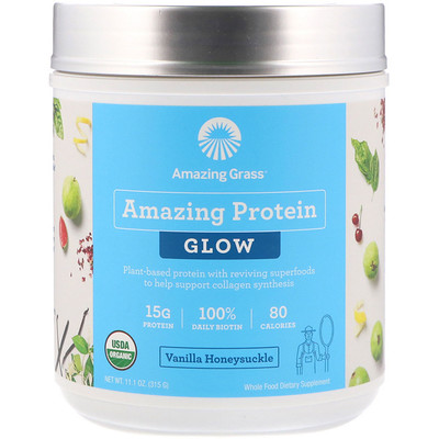 

Amazing Grass Organic Amazing Protein, Glow, Vanilla Honeysuckle, 11.1 oz (315 g)