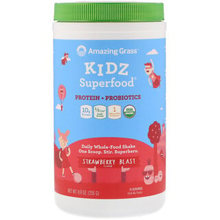 Amazing Grass, Kidz Superfood, 단백질 + 프로바이오틱스, 스트로베리 블라스트, 255g(8.9oz)