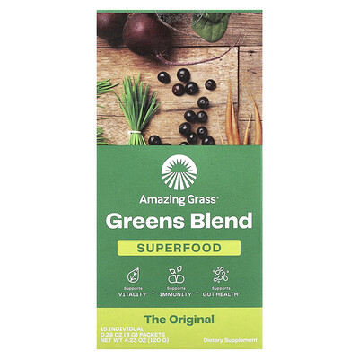 Amazing Grass, Superalimento Greens Blend, 15 sobres individuales, 8 g (0,28 oz) cada uno