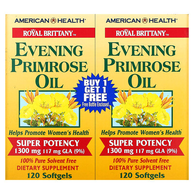 

American Health Royal Brittany масло примулы вечерней (EPO) 1300 мг 2 флакона 120 желатиновых капсул в каждом флаконе