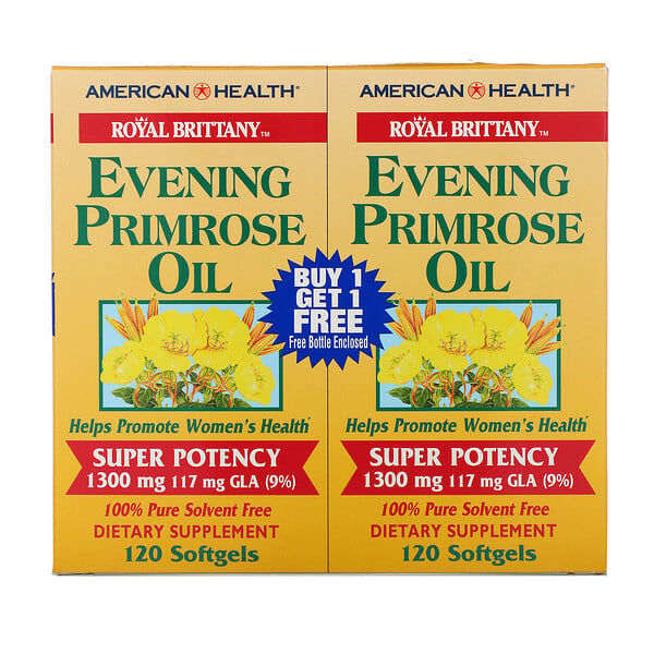 American Health, Royal Brittany, Evening Primrose Oil, 1300 mg, 2 Bottles, 120 Softgels Each