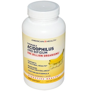 American Health, Chewable Acidophilus and Bifidum, Натуральный вкус банана, 100 пастилок