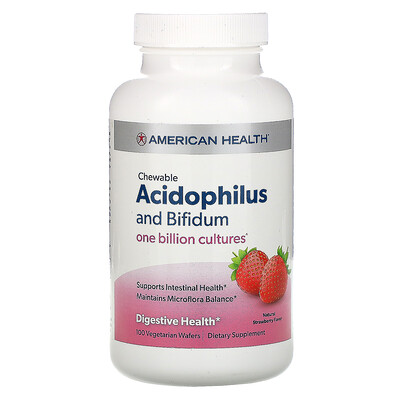 American Health Chewable Acidophilus And Bifidum, Natural Strawberry Flavor, 100 Wafers