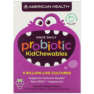 American Health, 益生菌儿童可咀嚼片，天然葡萄香料，50 亿活性乳酸菌，30 片咀嚼片