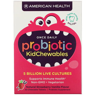 American Health, 益生菌儿童可咀嚼片，天然草莓香草香料，50 亿活性乳酸菌，30 片咀嚼片