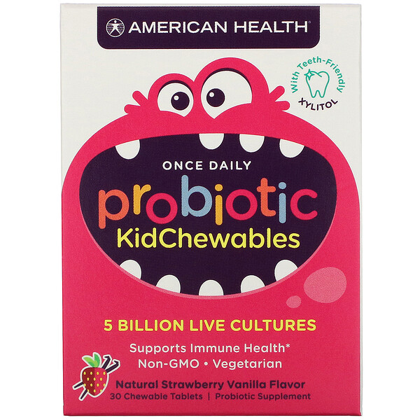 Probiotic KidChewables, Natural Strawberry Vanilla Flavor, 5 Billion Live Cultures , 30 Chewable Tablets