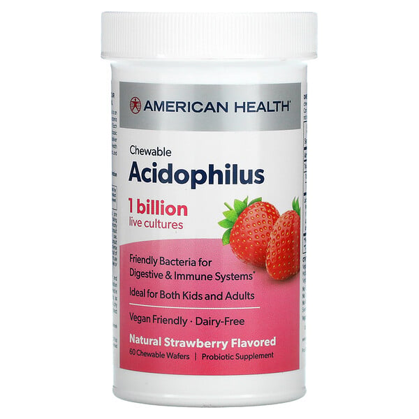 American Health‏, Chewable Acidophilus, Natural Strawberry, 60 Chewable Wafers