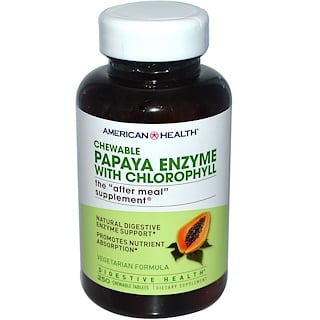 American Health, Энзим папайи с хлорофиллом, 250 жевательных таблеток