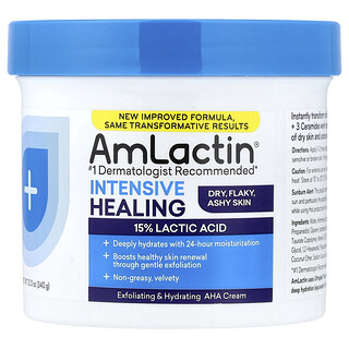 AmLactin, Intensive Healing, Exfoliating & Hydrating AHA Cream, Dry, Flaky, Ashy Skin, 12 oz (340 g)