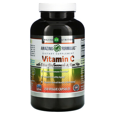 

Amazing Nutrition Vitamin C with Citrus Bioflavonoids & Rosehips 250 Veggie Capsules