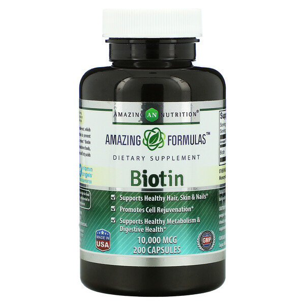 Amazing Nutrition‏, Biotin, 10,000 mcg, 200 Capsules