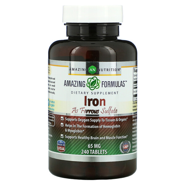 Amazing Nutrition‏, Iron As Ferrous Sulfate, 65 mg, 240 Tablets