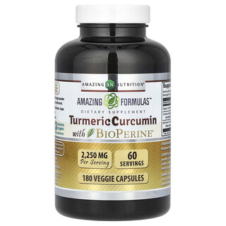 Amazing Nutrition, Curcumina de cúrcuma con BioPerine, 180 cápsulas vegetales