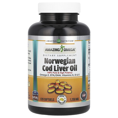 Amazing Nutrition, Aceite de hígado de bacalao noruego, Limón, 1250 mg, 120 cápsulas blandas