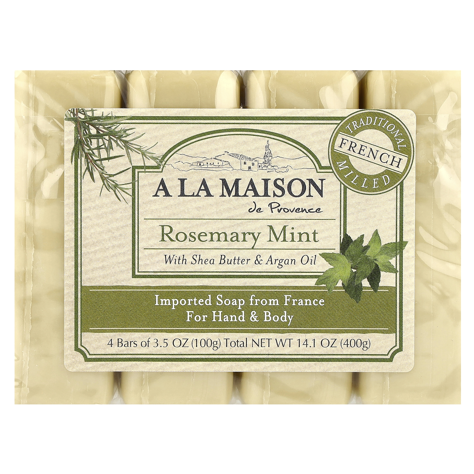 Hand & Body Bar Soap, Rosemary Mint, 4 Bars, 3.5 oz (100 g) Each - Bild 1 von 3