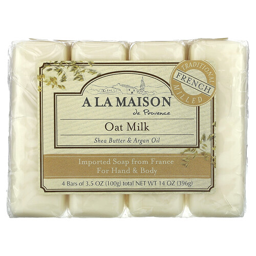 A La Maison de Provence, Hand & Body Bar Soap, Oat Milk, Hand- und Körperseife, Hafermilch, 4 Stück, je 100 g (3,5 oz.).