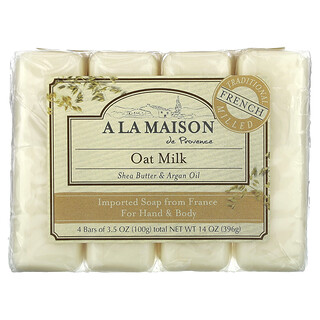 A La Maison de Provence, Hand & Body Bar Soap, Oat Milk, 4 Bars, 100 g (3.5 oz) Each