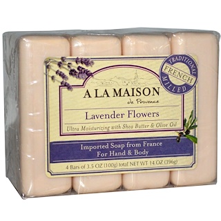 A La Maison de Provence, Мыло для рук и тела, с ароматом лаванды, 4 куска, 3.5 унций (100 г) каждый