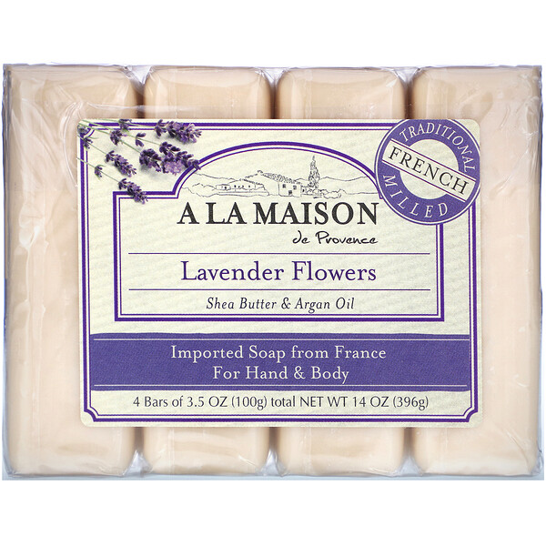 A La Maison de Provence‏, قالب صابون لليد والجسم، زهور الخزامى، 4 قوالب، 3.5 أونصات (100 جم) لكل منها