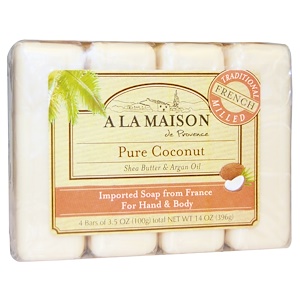 A La Maison de Provence, Мыло для рук & тела, Чистый кокос, 4 бруска по 3.5 унции