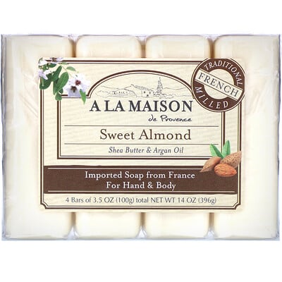 Купить A La Maison de Provence мыло для рук и тела, сладкий миндаль, 4 бруска по 100 г (3, 5 унции)