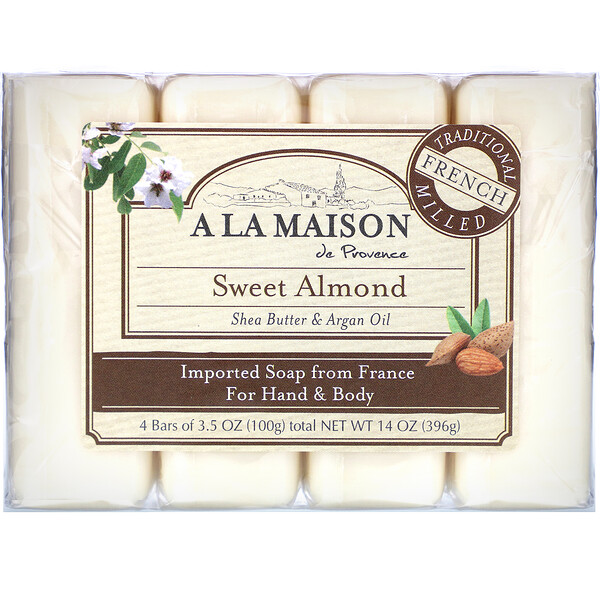 A La Maison de Provence, ハンド＆ボディ固形石鹸、スイートアーモンド、4個、各3.5オンス