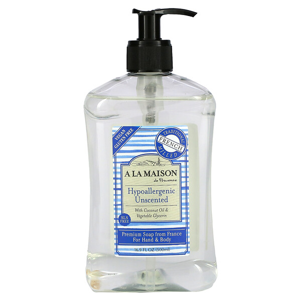 A La Maison de Provence, 手部和身体用高级肥皂，低致敏性，无香型，16.9 液量盎司（500 毫升）