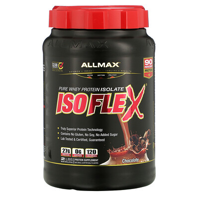 ALLMAX Nutrition Isoflex, чистый изолят сывороточного протеина (фильтрация ИСП частицами, заряженными ионами), со вкусом шоколада, 907 г (2 фунта)