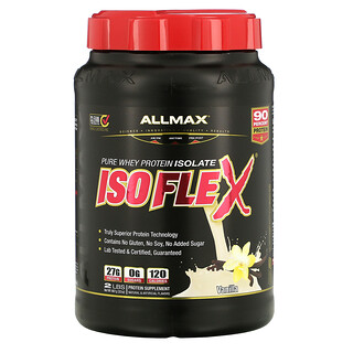 ALLMAX Nutrition, Isoflex ، 100٪ بروتين مصل اللبن الصرف فائق النقاء (WPI Ion-- معبأ بالترشيح الجزيئي)، الفانيلا، 2 رطل (907 غ)