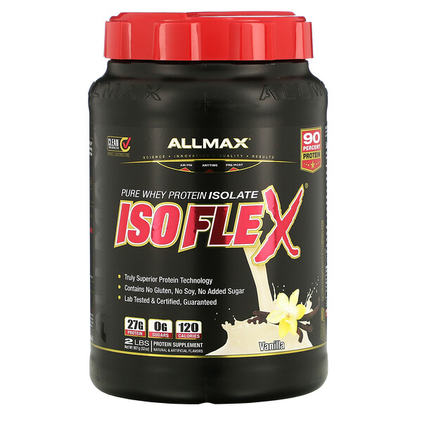 Isoflex, 100%-ный ультрачистый изолят сывороточного белка (ИБС с фильтрацией заряженными ионными частицами), ваниль, 2 фунта (907 г)