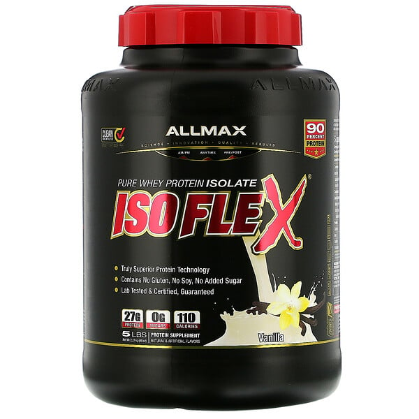 Isoflex, чистый изолят сывороточного белка (фильтрация заряженными ионными частицами), со вкусом ванили, 2,27 кг (5 фунтов)