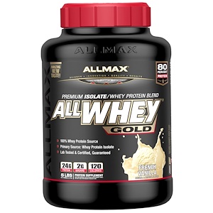 ALLMAX Nutrition, AllWhey Gold, 100% сывороточный протеин + Premium изолят сывороточного протеина, французская ваниль, 5 ф. (2,27 кг)
