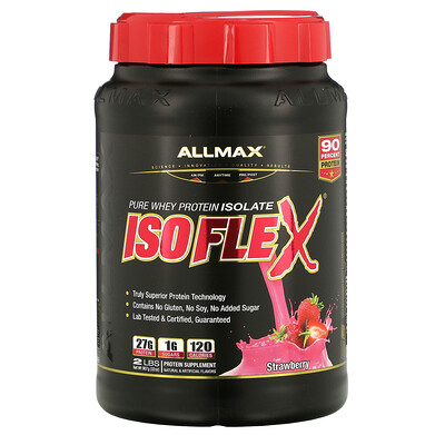 ALLMAX Nutrition Isoflex, 100% ультрачистый изолят сывороточного протеина (WPI - Технология ионной фильтрации), клубника, 2 фунта (907 г)