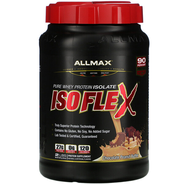 ALLMAX Nutrition, Isoflex（アイソフレックス）、ピュアホエイプロテインアイソレート、チョコレートピーナッツバター、907g（2ポンド）