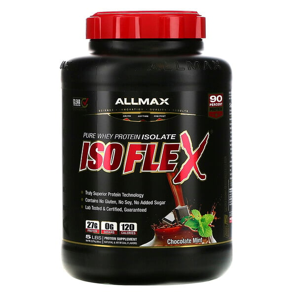 ALLMAX Nutrition‏, Isoflex, Pure Whey Protein Isolate (WPI Ion-Charged Particle Filtration), Chocolate Mint, 5 lbs (2.27 kg)