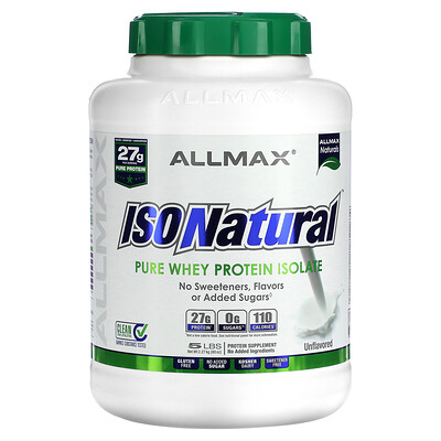 

ALLMAX, IsoNatural, Pure Whey Protein Isolate, Unflavored, 5 lbs (2.27 kg)