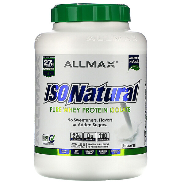 ALLMAX Nutrition, IsoNatural, 100% Ultra-Pure Natural Whey Protein Isolate, Unflavored, 5 lbs (2.25 kg)